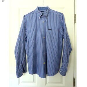 Chaps Blue Long Sleeve Button Down Shirt w Red/Black/White Stripes